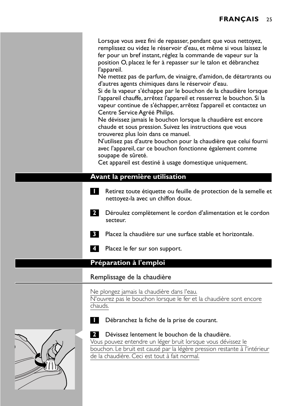 Philips Centrale vapeur sous pression User Manual | Page 25 / 130
