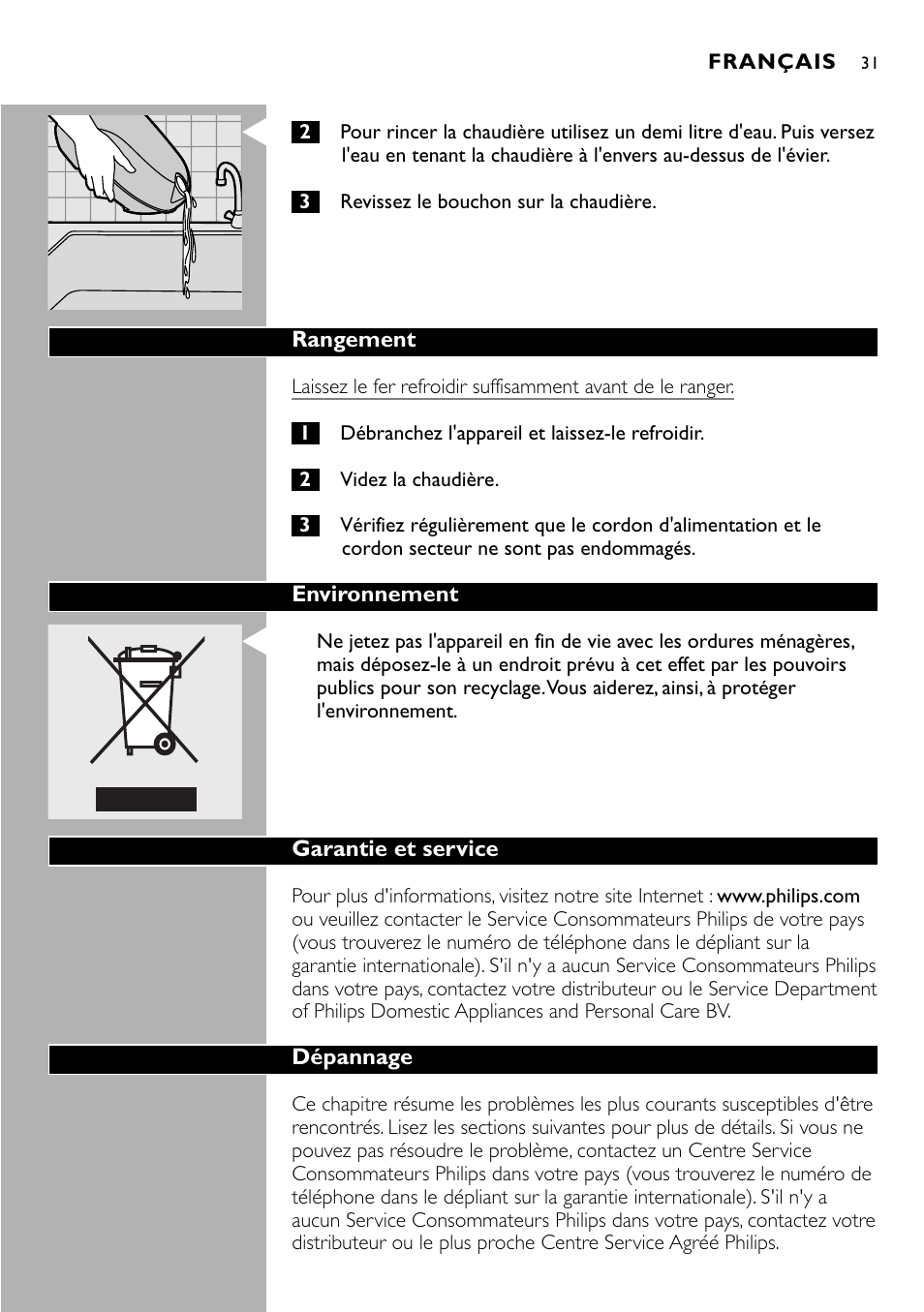 Philips Centrale vapeur sous pression User Manual | Page 31 / 130