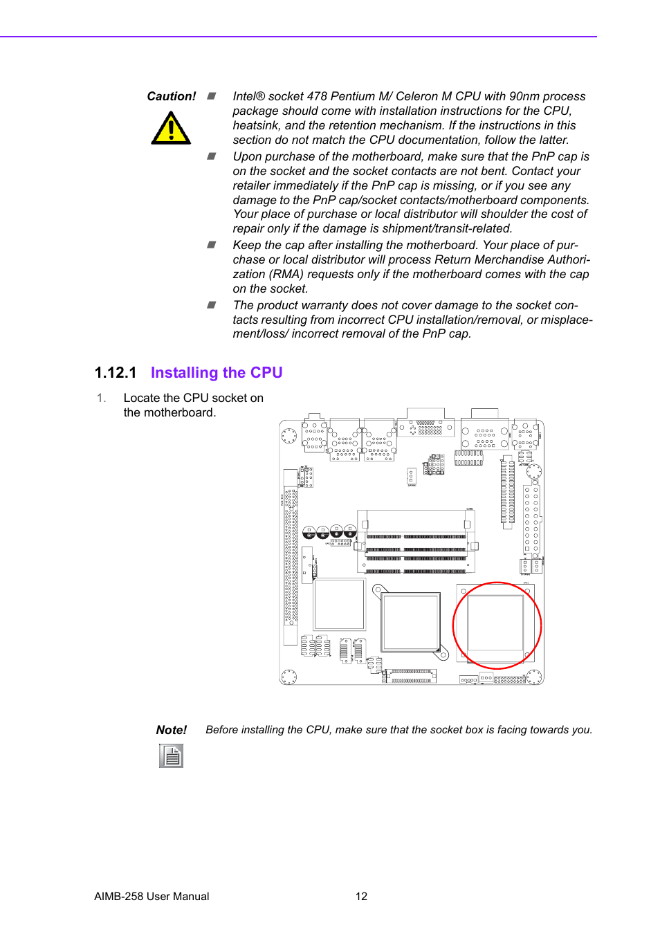 1 installing the cpu | Advantech AIMB-258 User Manual | Page 20 / 84