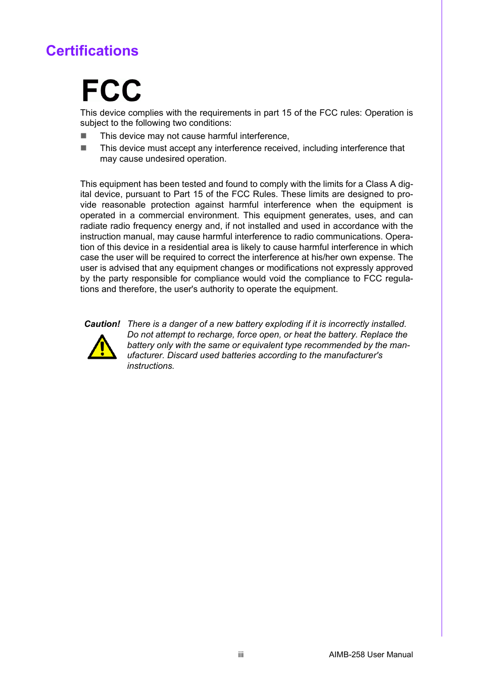 Certifications | Advantech AIMB-258 User Manual | Page 3 / 84