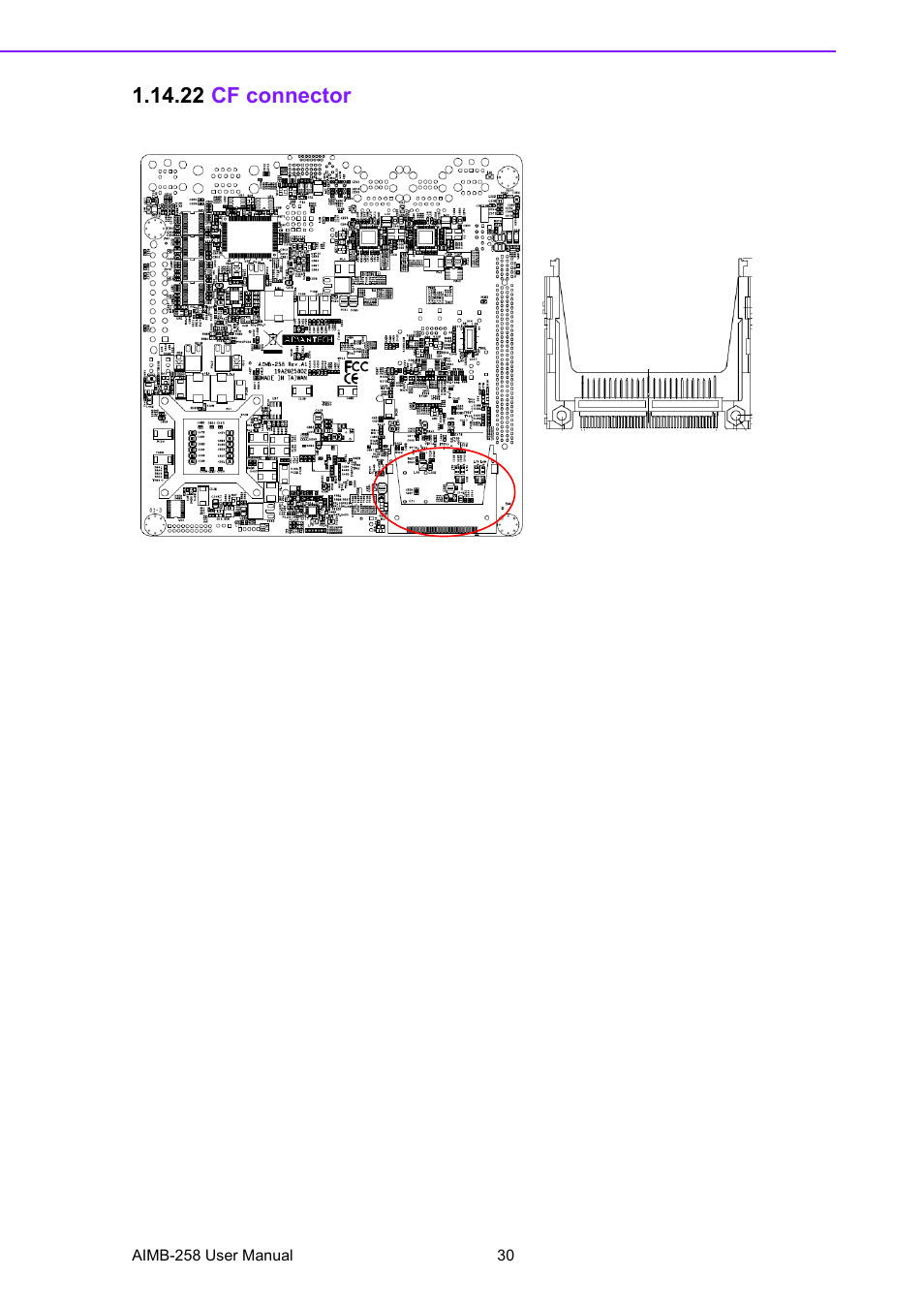 22 cf connector, 22cf connector | Advantech AIMB-258 User Manual | Page 38 / 84