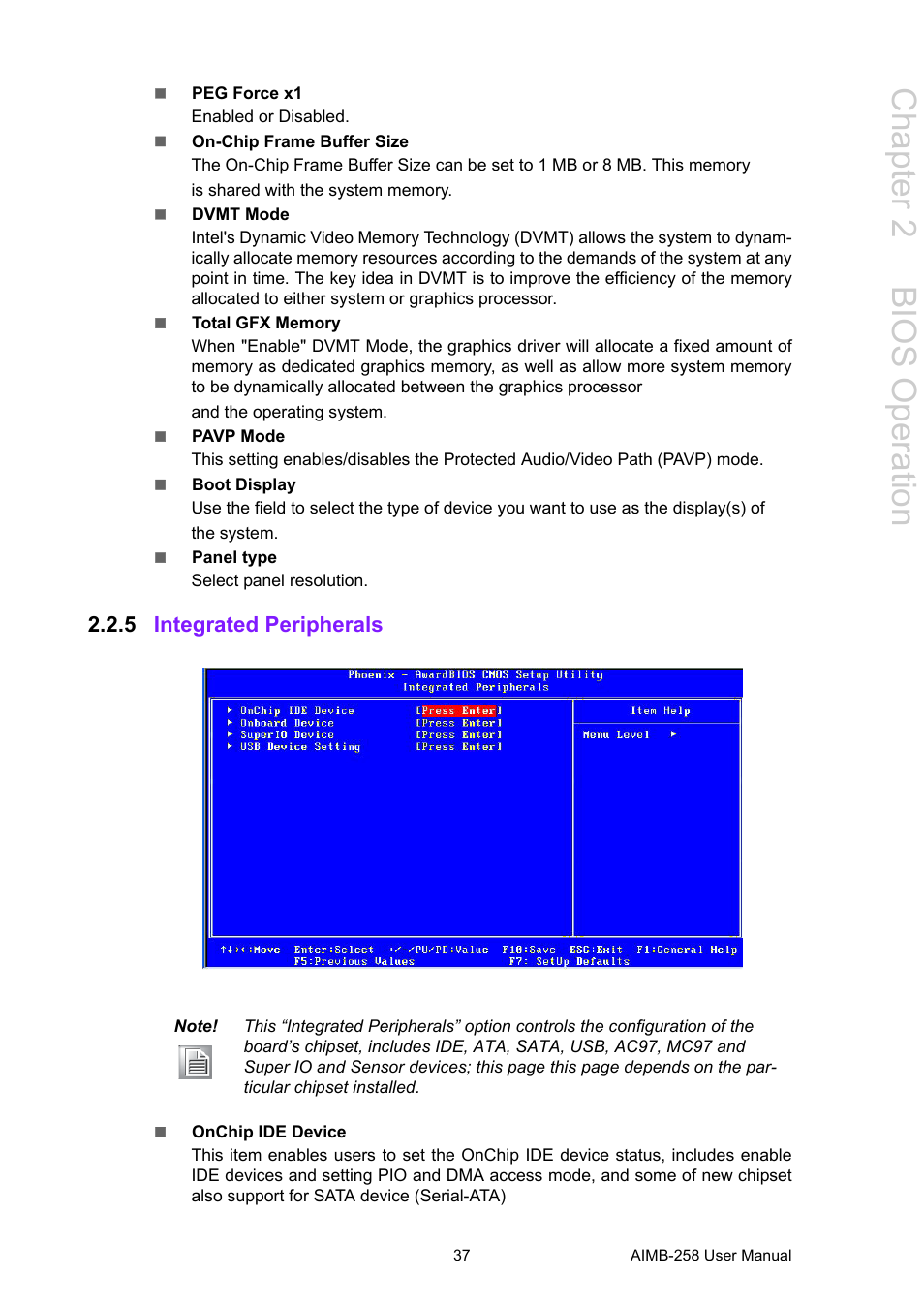 5 integrated peripherals, Integrated peripherals, Chapter 2 b ios operation | Advantech AIMB-258 User Manual | Page 45 / 84