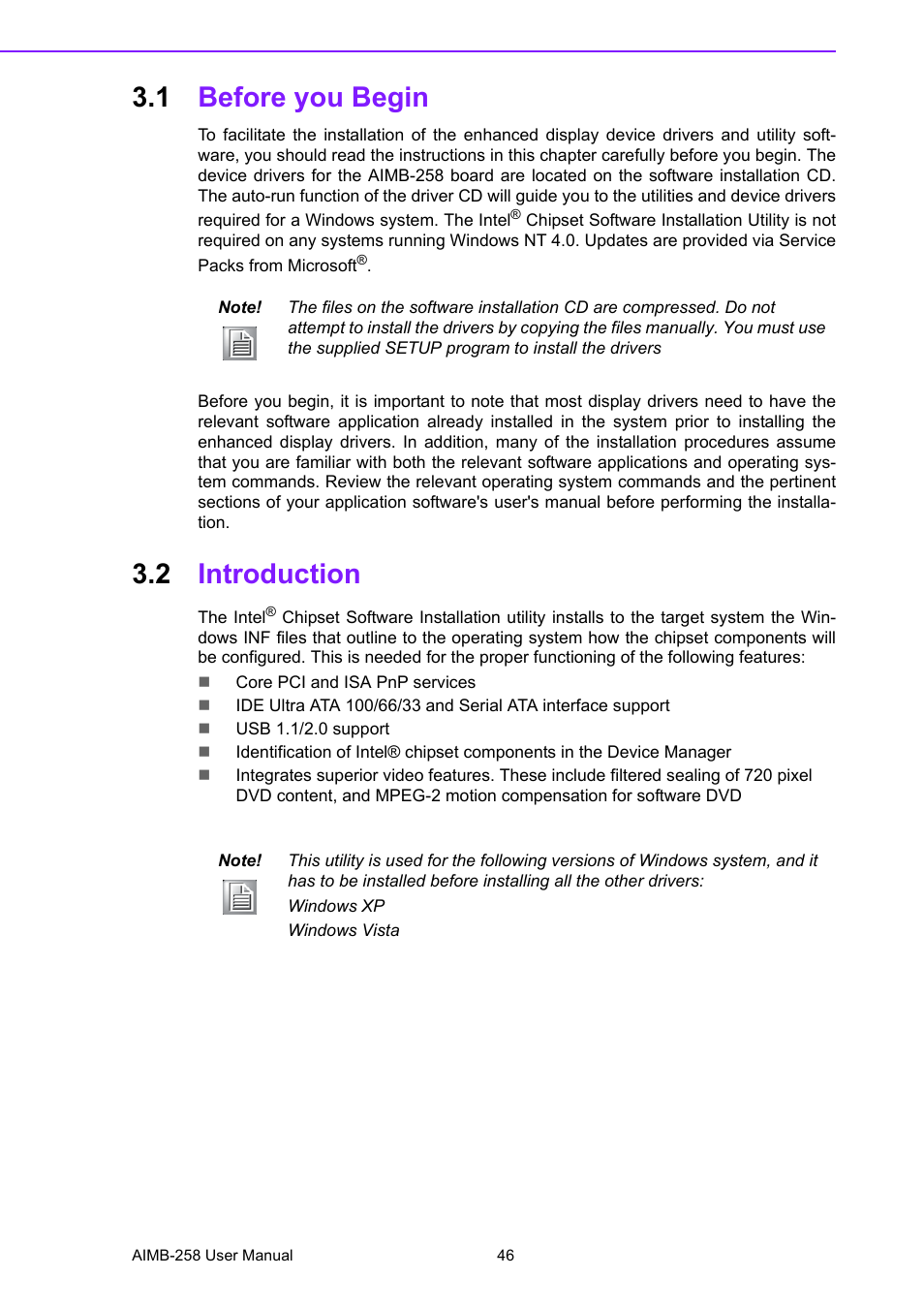 1 before you begin, 2 introduction, Before you begin | Introduction | Advantech AIMB-258 User Manual | Page 54 / 84