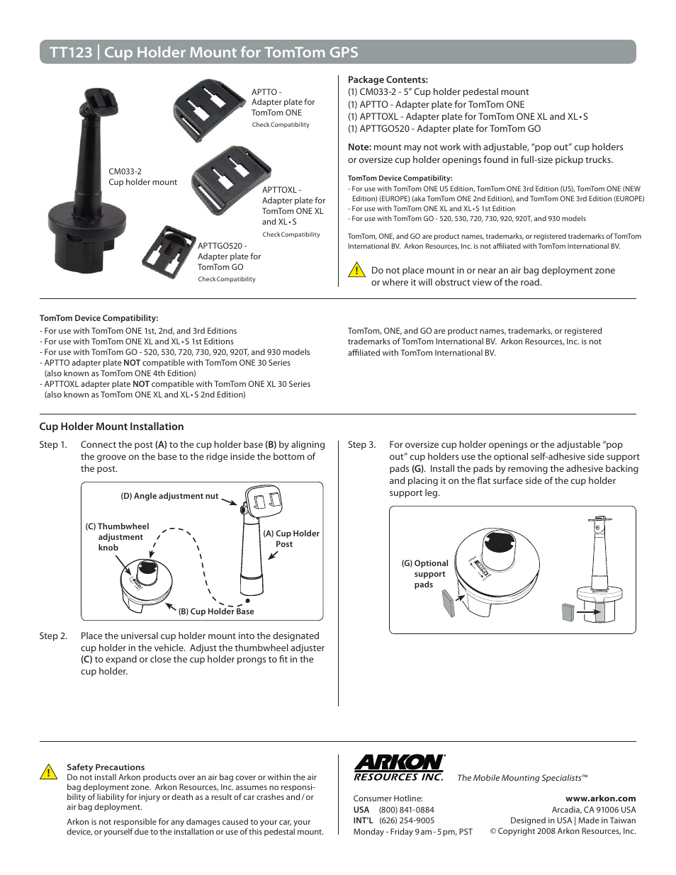 Arkon TT123 User Manual | 2 pages