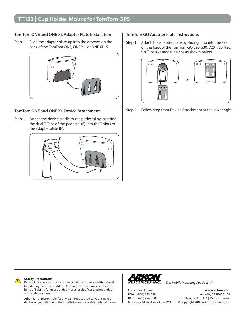 Tt123 | cup holder mount for tomtom gps | Arkon TT123 User Manual | Page 2 / 2