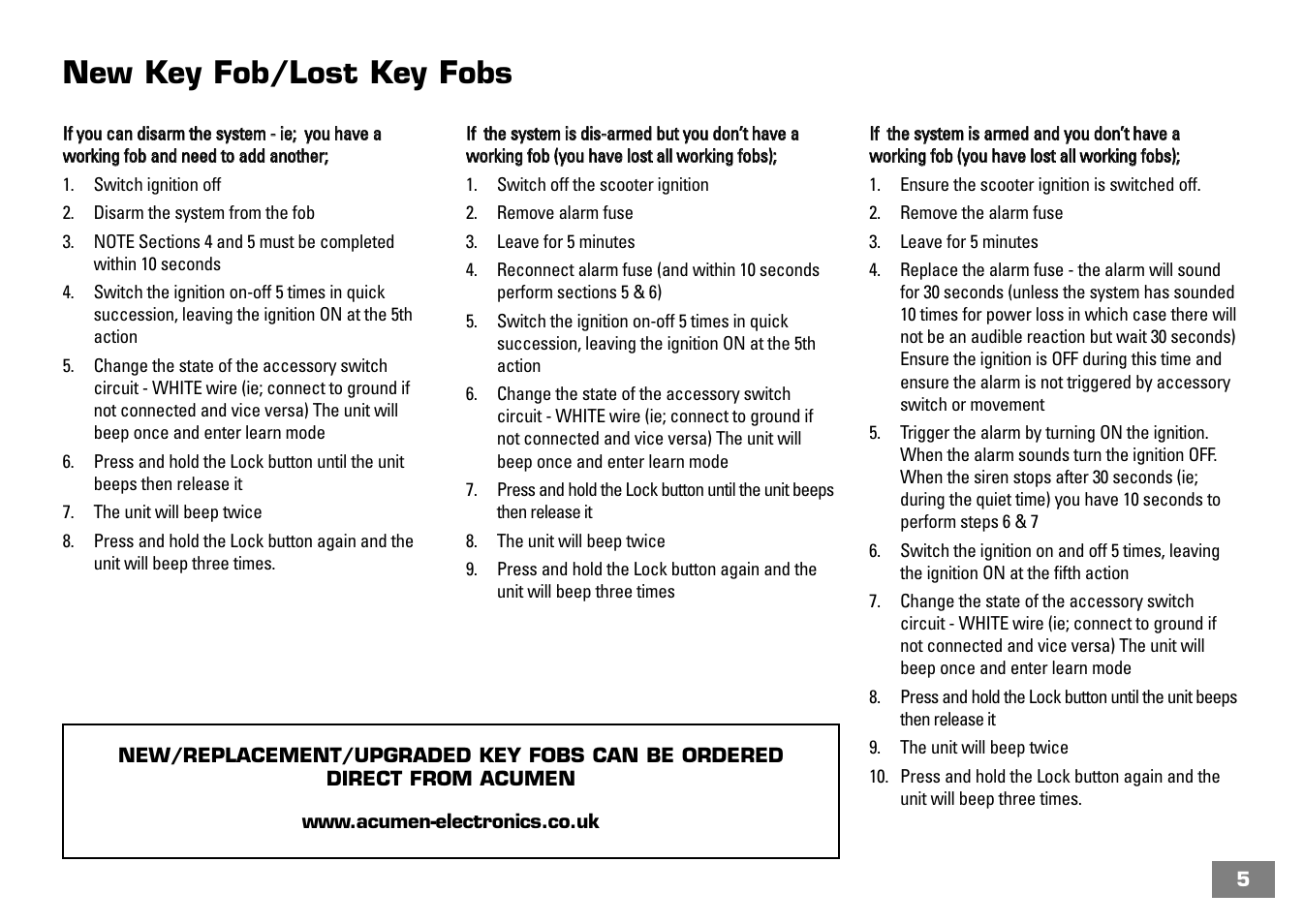 New key fob/lost key fobs | Arkon 51020 User Manual | Page 6 / 8