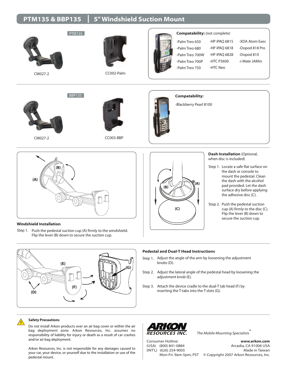 Arkon PTM135 User Manual | 1 page