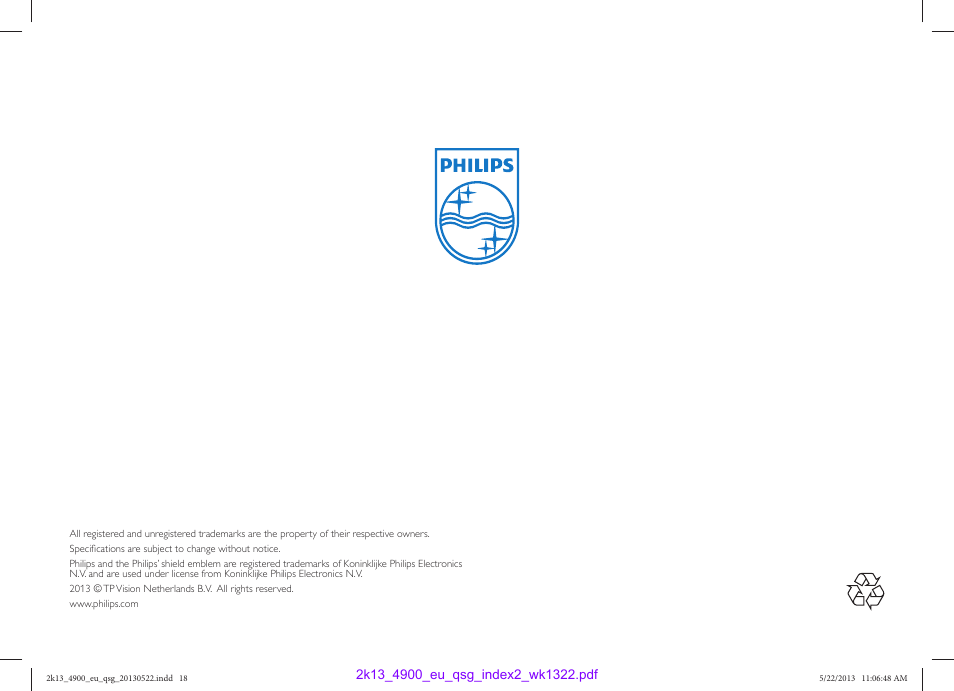 Philips 4900 series Téléviseur LED Smart TV ultra-plat 3D User Manual | Page 18 / 18