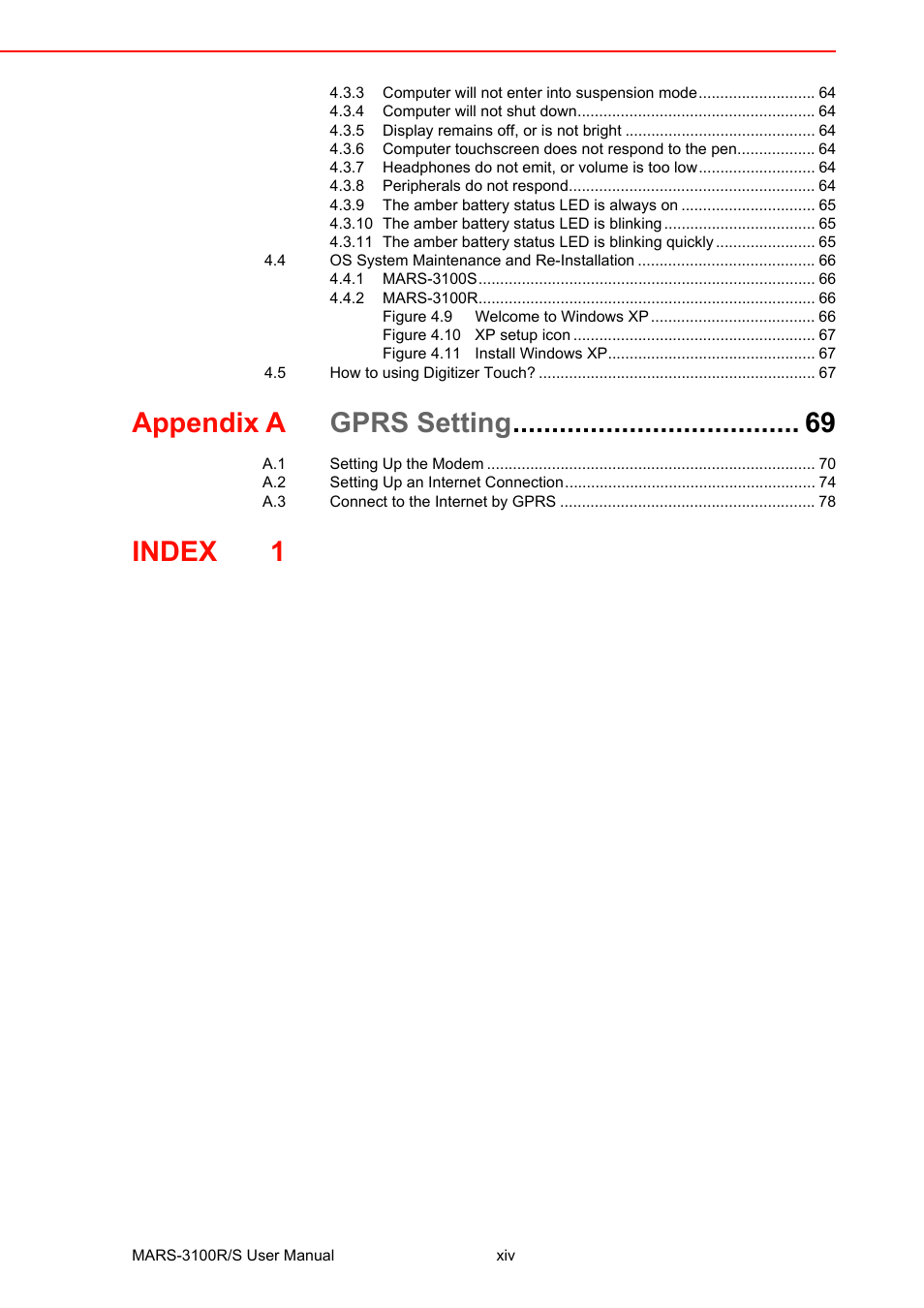 Appendix a gprs setting, Index 1 | Advantech MARS-3100R/S User Manual | Page 14 / 98