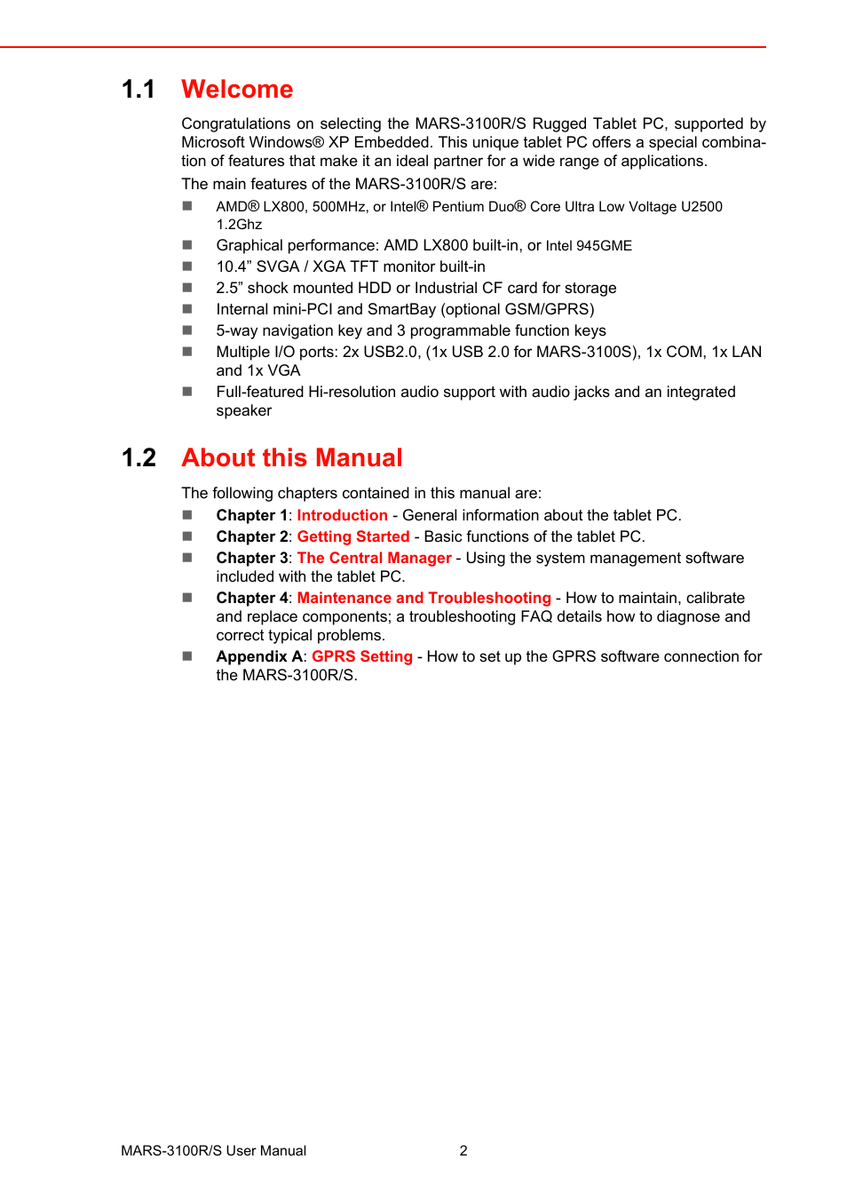 1 welcome, 2 about this manual, Welcome | About this manual | Advantech MARS-3100R/S User Manual | Page 16 / 98