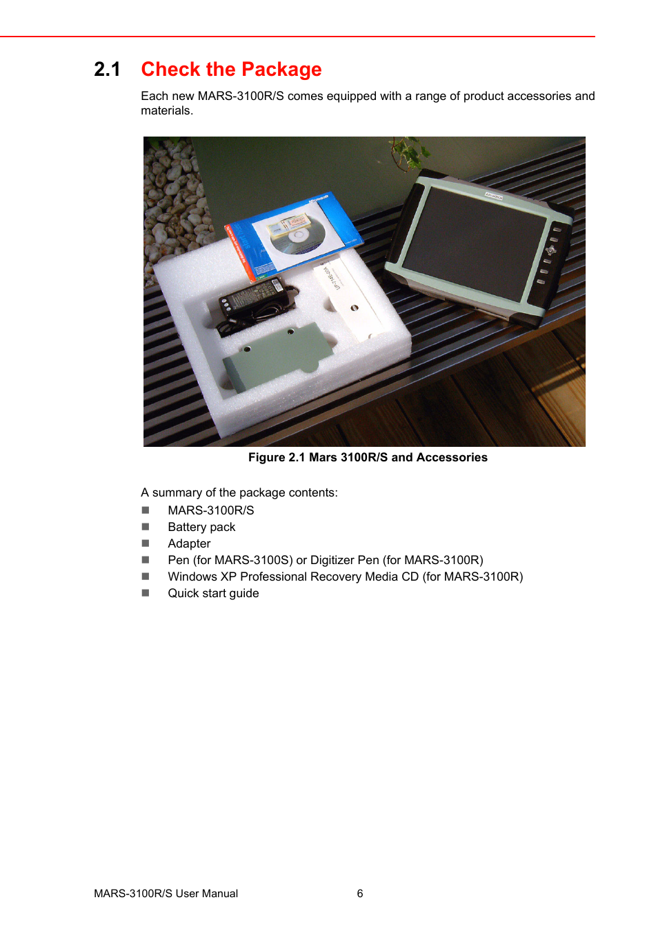 1 check the package, Figure 2.1 mars 3100r/s and accessories, Check the package | Figure 2.1, Mars 3100r/s and accessories | Advantech MARS-3100R/S User Manual | Page 20 / 98