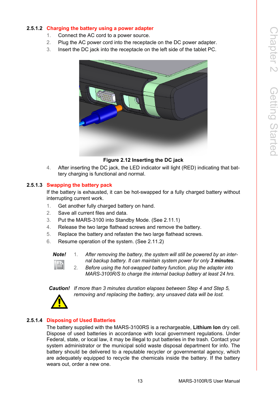 Figure 2.12 inserting the dc jack, Chapter 2 g etting started | Advantech MARS-3100R/S User Manual | Page 27 / 98