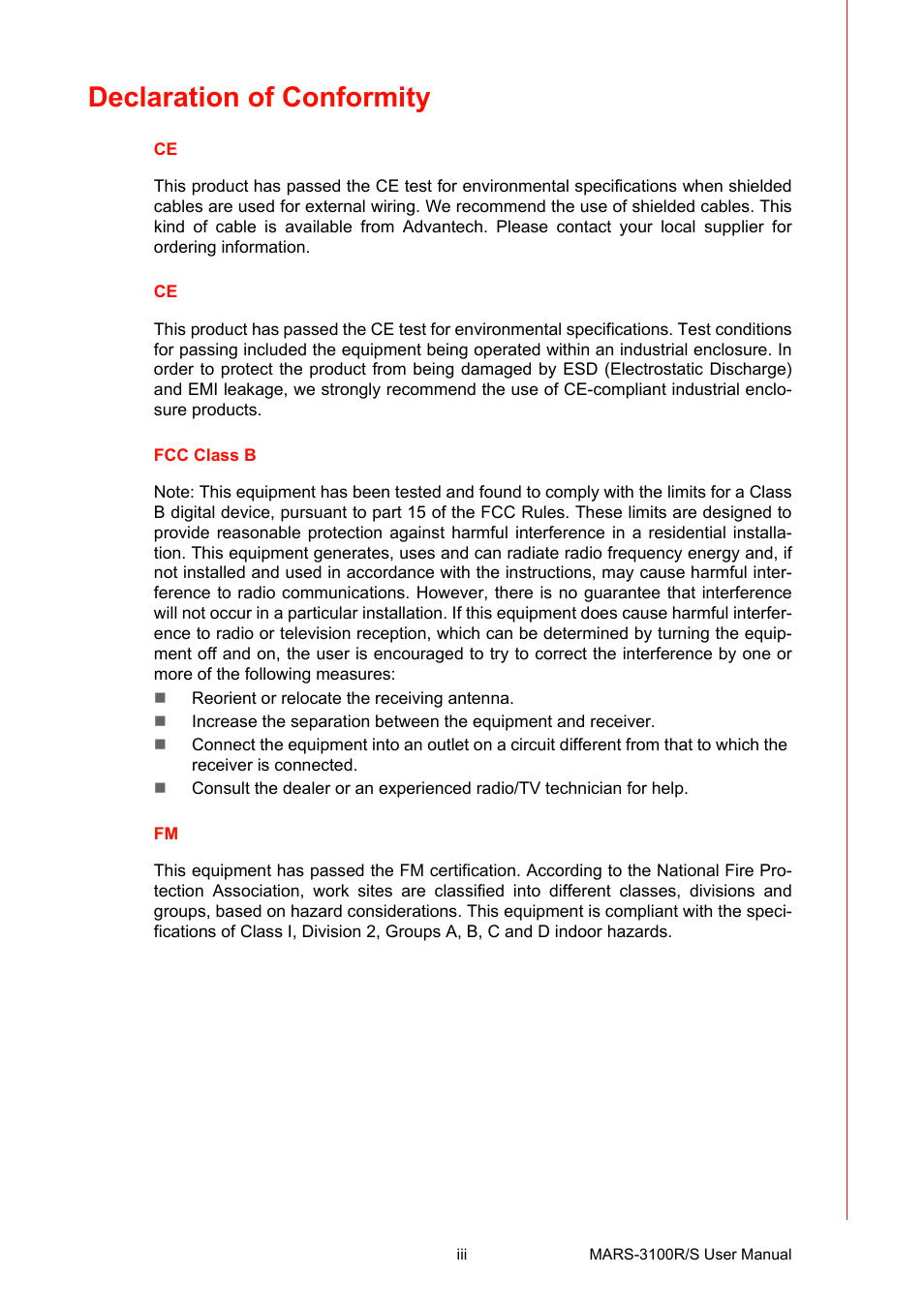 Declaration of conformity | Advantech MARS-3100R/S User Manual | Page 3 / 98