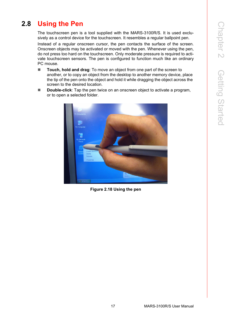 8 using the pen, Figure 2.18 using the pen, Using the pen | Chapter 2 g etting started | Advantech MARS-3100R/S User Manual | Page 31 / 98