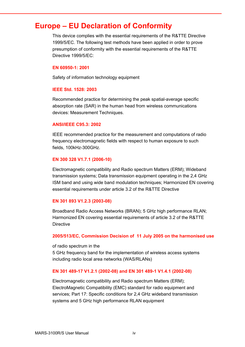 Europe – eu declaration of conformity | Advantech MARS-3100R/S User Manual | Page 4 / 98