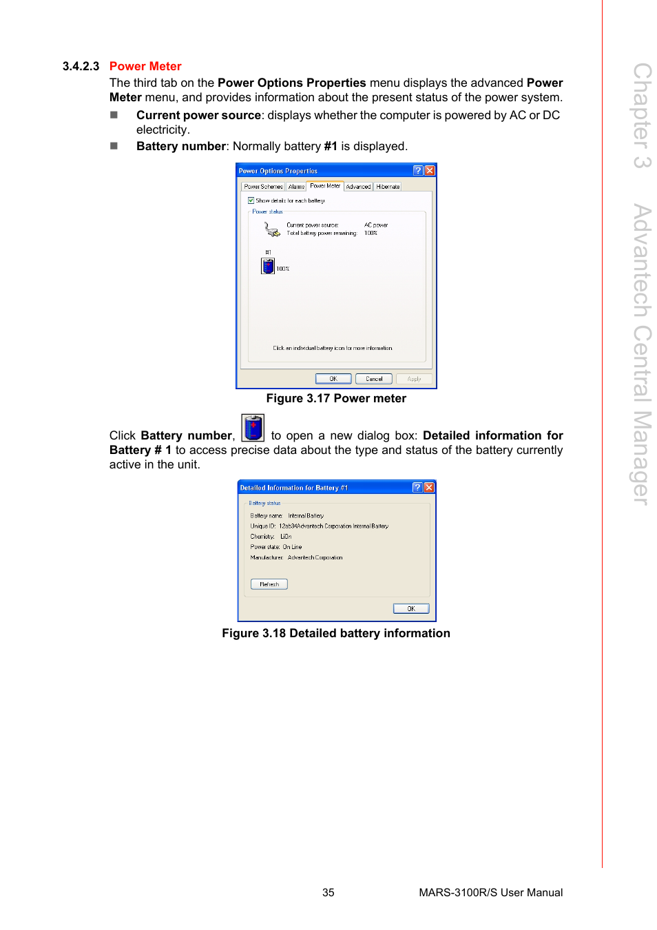 Figure 3.17 power meter, Figure 3.18 detailed battery information, Chapter 3 a dvantech central m anager | Advantech MARS-3100R/S User Manual | Page 49 / 98