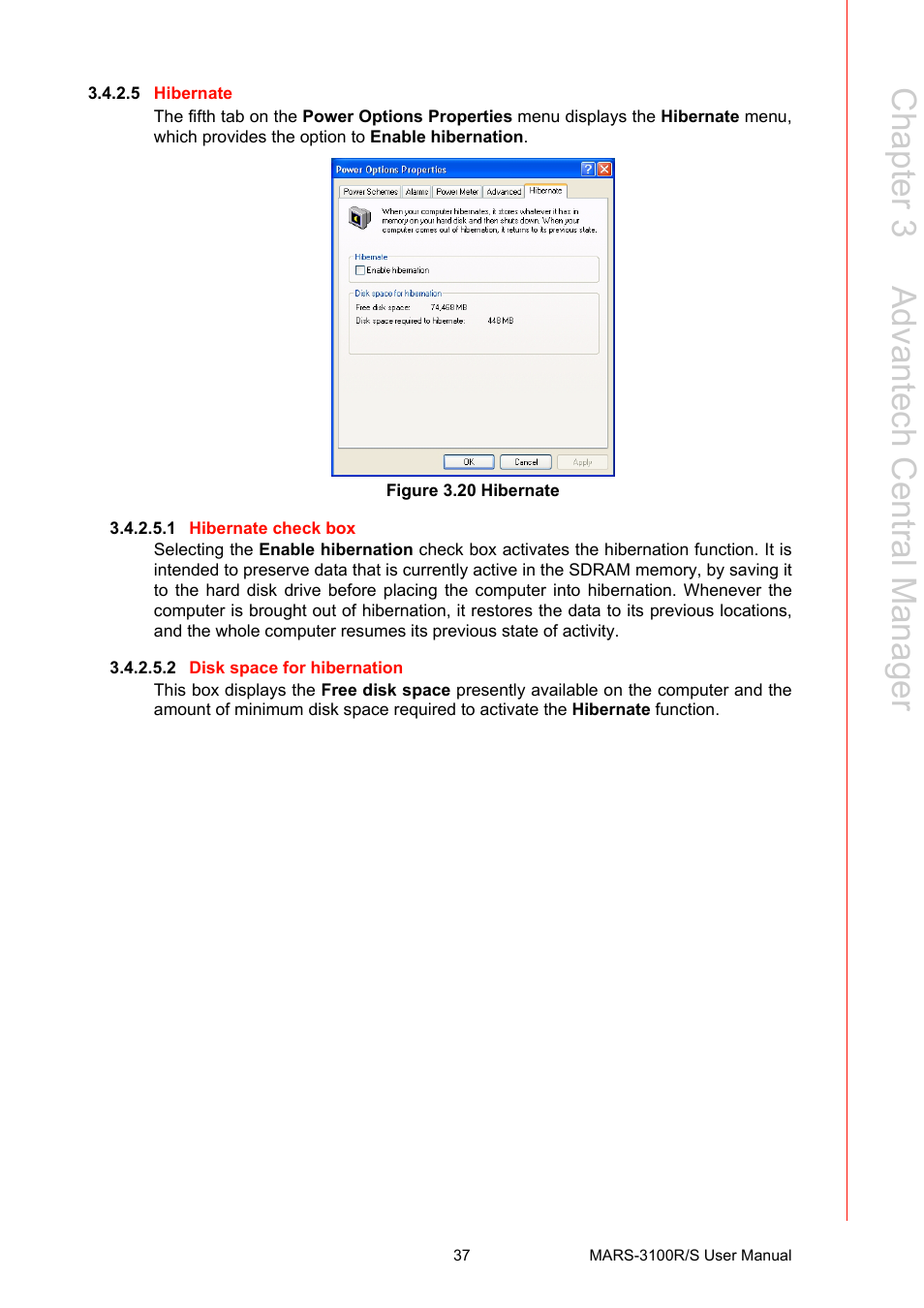 Figure 3.20 hibernate, Chapter 3 a dvantech central m anager | Advantech MARS-3100R/S User Manual | Page 51 / 98