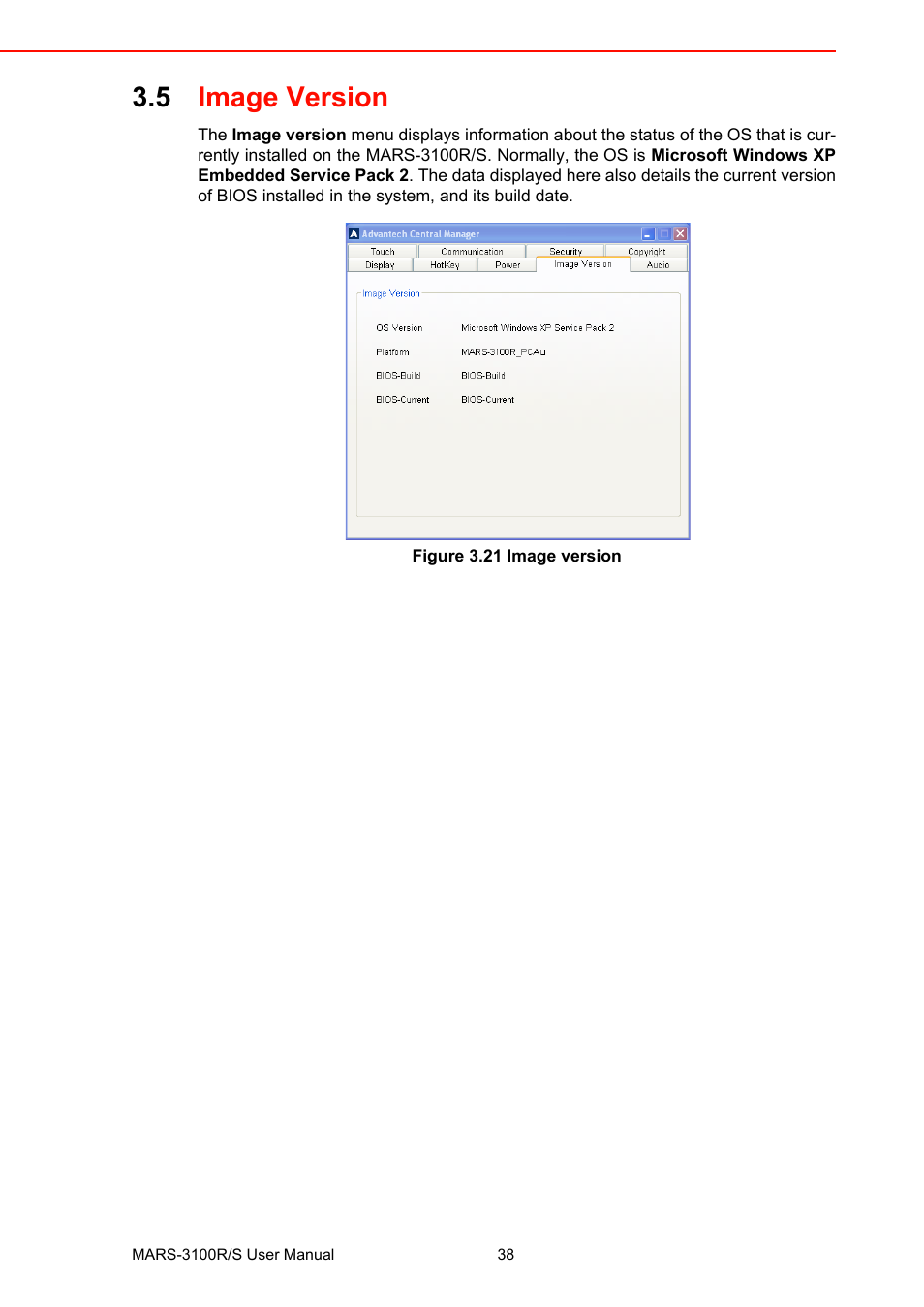 5 image version, Figure 3.21 image version, Image version | Advantech MARS-3100R/S User Manual | Page 52 / 98