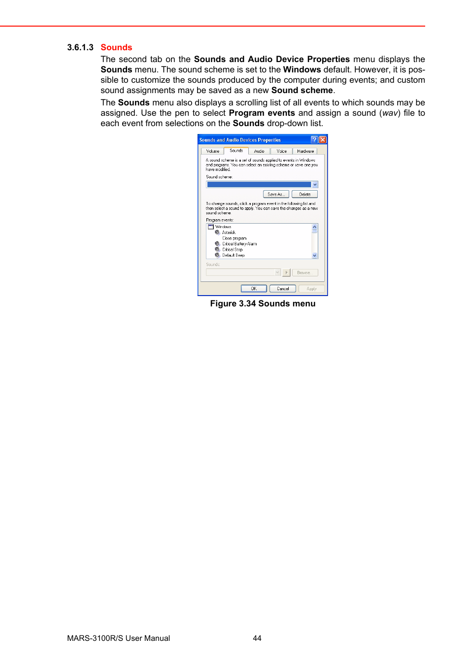 Figure 3.34 sounds menu | Advantech MARS-3100R/S User Manual | Page 58 / 98