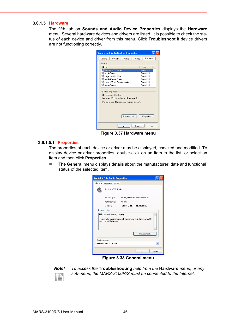 Figure 3.37 hardware menu, Figure 3.38 general menu, Figure 3.37 hardware menu figure 3.38 general menu | Advantech MARS-3100R/S User Manual | Page 60 / 98