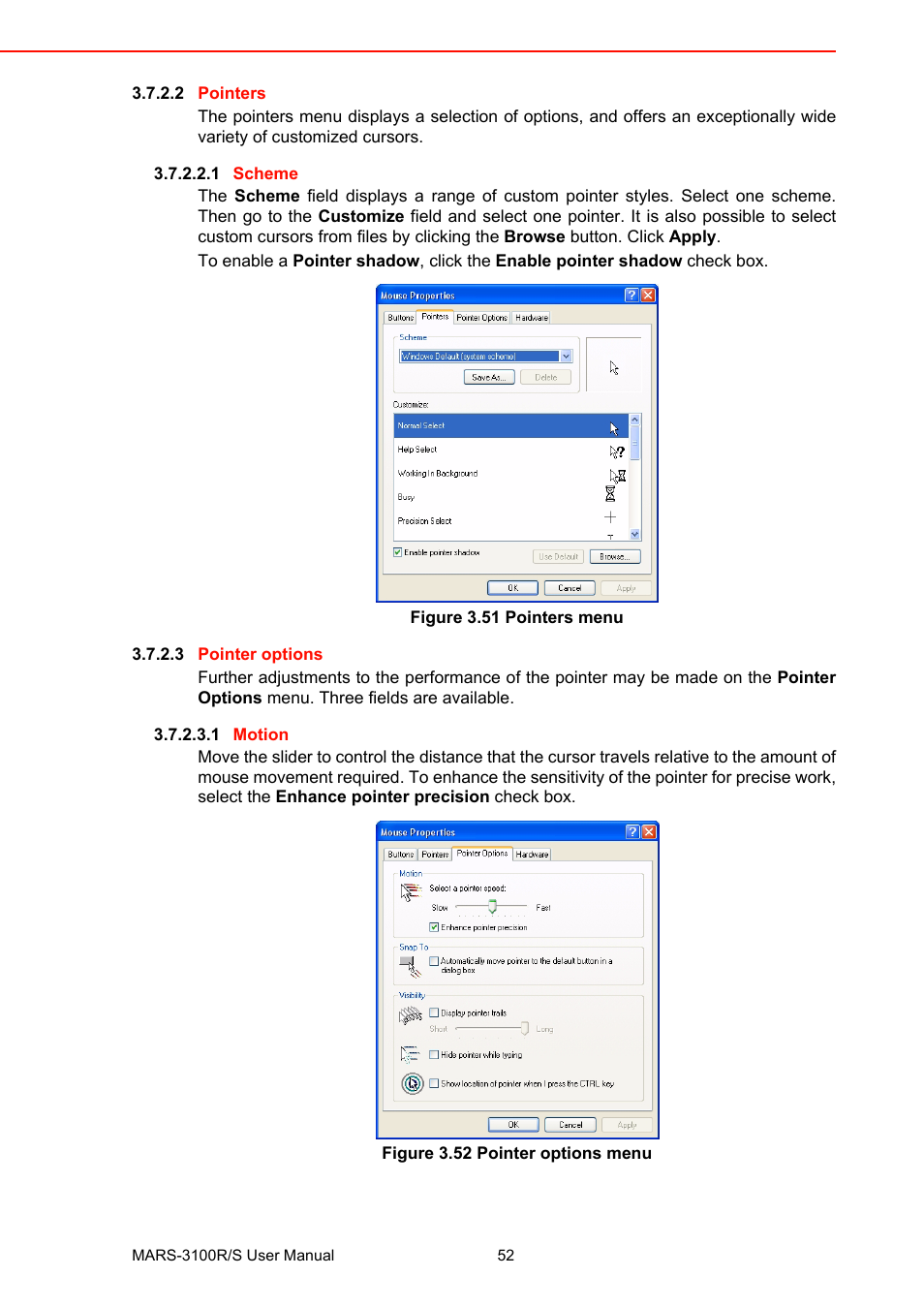 Figure 3.51 pointers menu, Figure 3.52 pointer options menu | Advantech MARS-3100R/S User Manual | Page 66 / 98