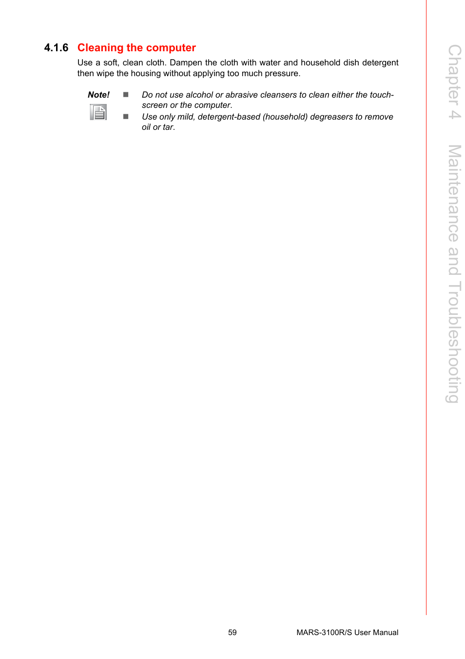 6 cleaning the computer, Cleaning the computer, Chapter 4 m aintenance and troubleshooting | Advantech MARS-3100R/S User Manual | Page 73 / 98