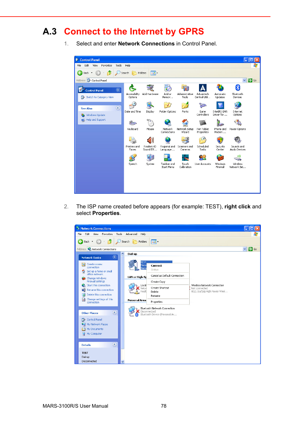 A.3 connect to the internet by gprs, Connect to the internet by gprs | Advantech MARS-3100R/S User Manual | Page 92 / 98