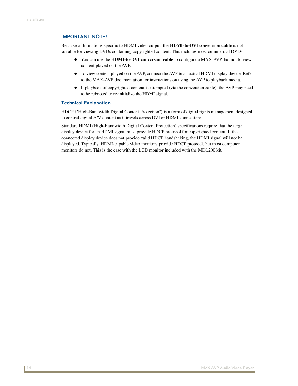 Important note, Technical explanation | AMX MAX-AVP User Manual | Page 20 / 60