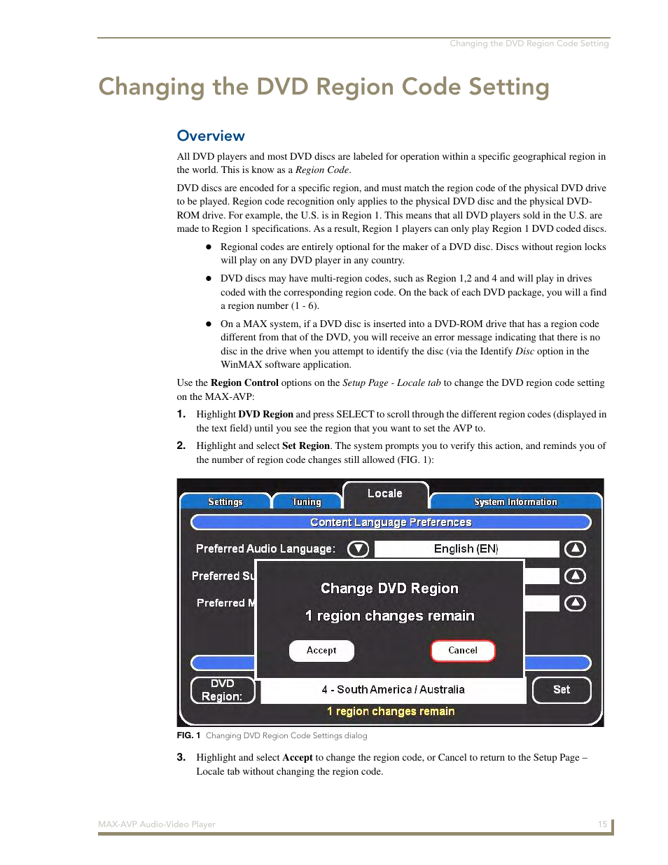 Changing the dvd region code setting, Overview | AMX MAX-AVP User Manual | Page 21 / 60