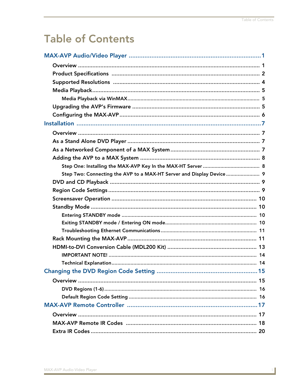 AMX MAX-AVP User Manual | Page 3 / 60