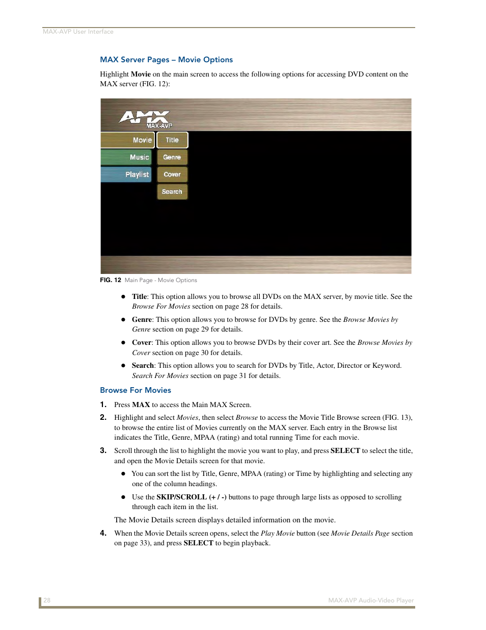 Browse for movies | AMX MAX-AVP User Manual | Page 34 / 60