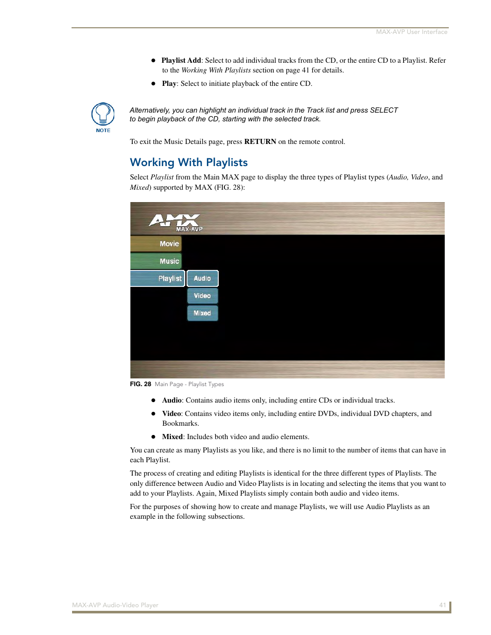 Working with playlists | AMX MAX-AVP User Manual | Page 47 / 60