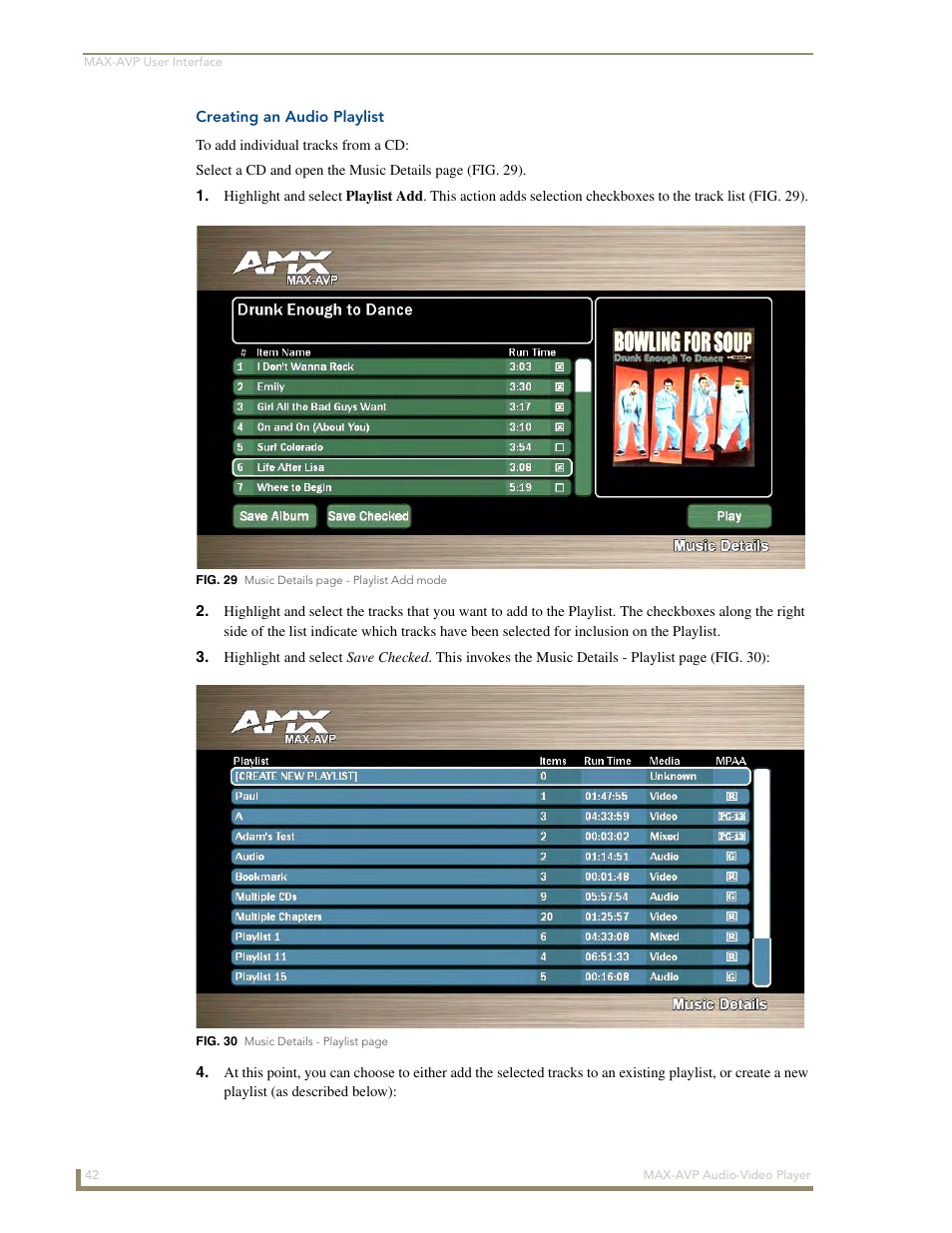 Creating an audio playlist | AMX MAX-AVP User Manual | Page 48 / 60