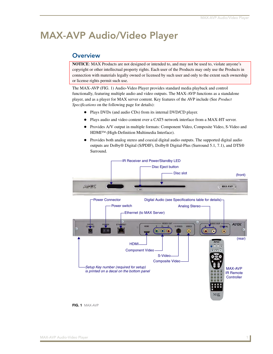 Max-avp audio/video player, Overview | AMX MAX-AVP User Manual | Page 7 / 60