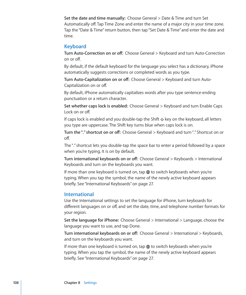 Keyboard, International | Apple iPhone/iPhone 3G (User manual) User Manual | Page 108 / 154