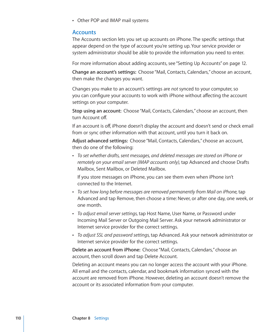 Accounts | Apple iPhone/iPhone 3G (User manual) User Manual | Page 110 / 154