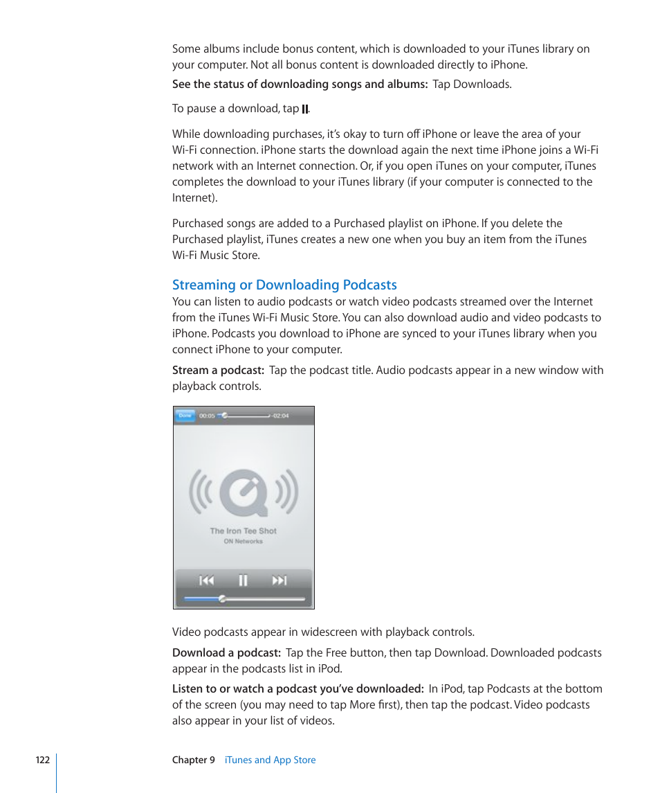 Streaming or downloading podcasts | Apple iPhone/iPhone 3G (User manual) User Manual | Page 122 / 154