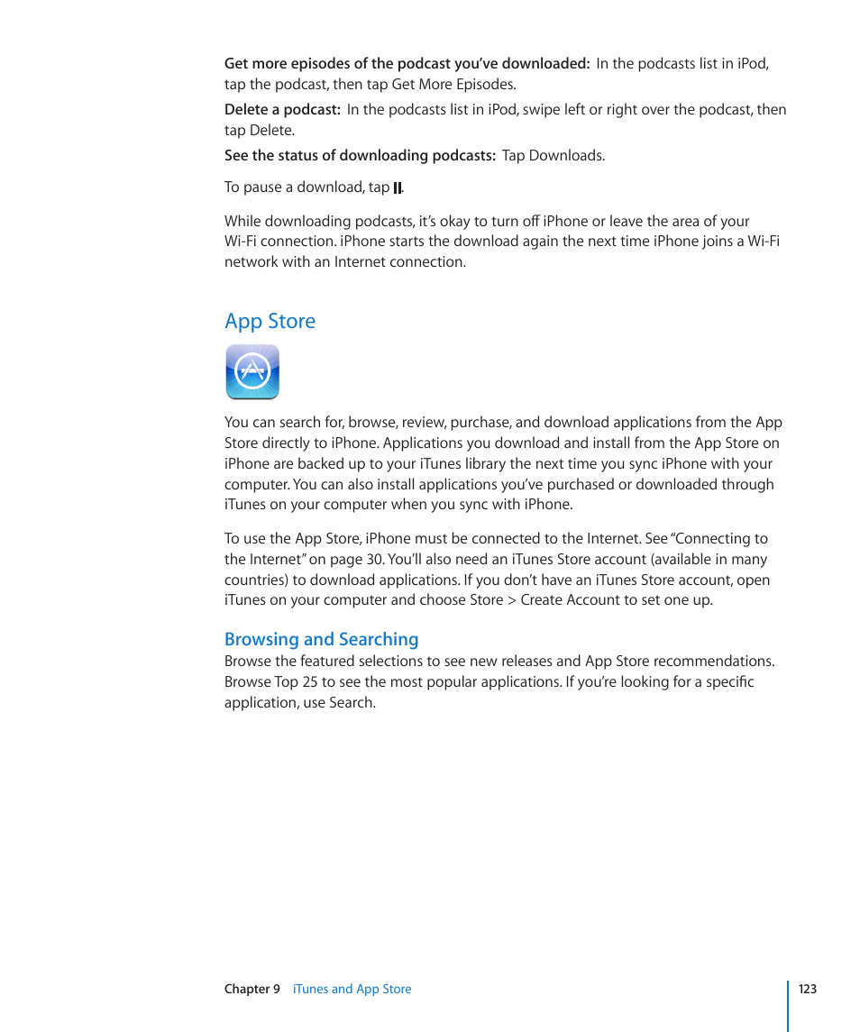 App store, 123 app store, Browsing and searching | Apple iPhone/iPhone 3G (User manual) User Manual | Page 123 / 154