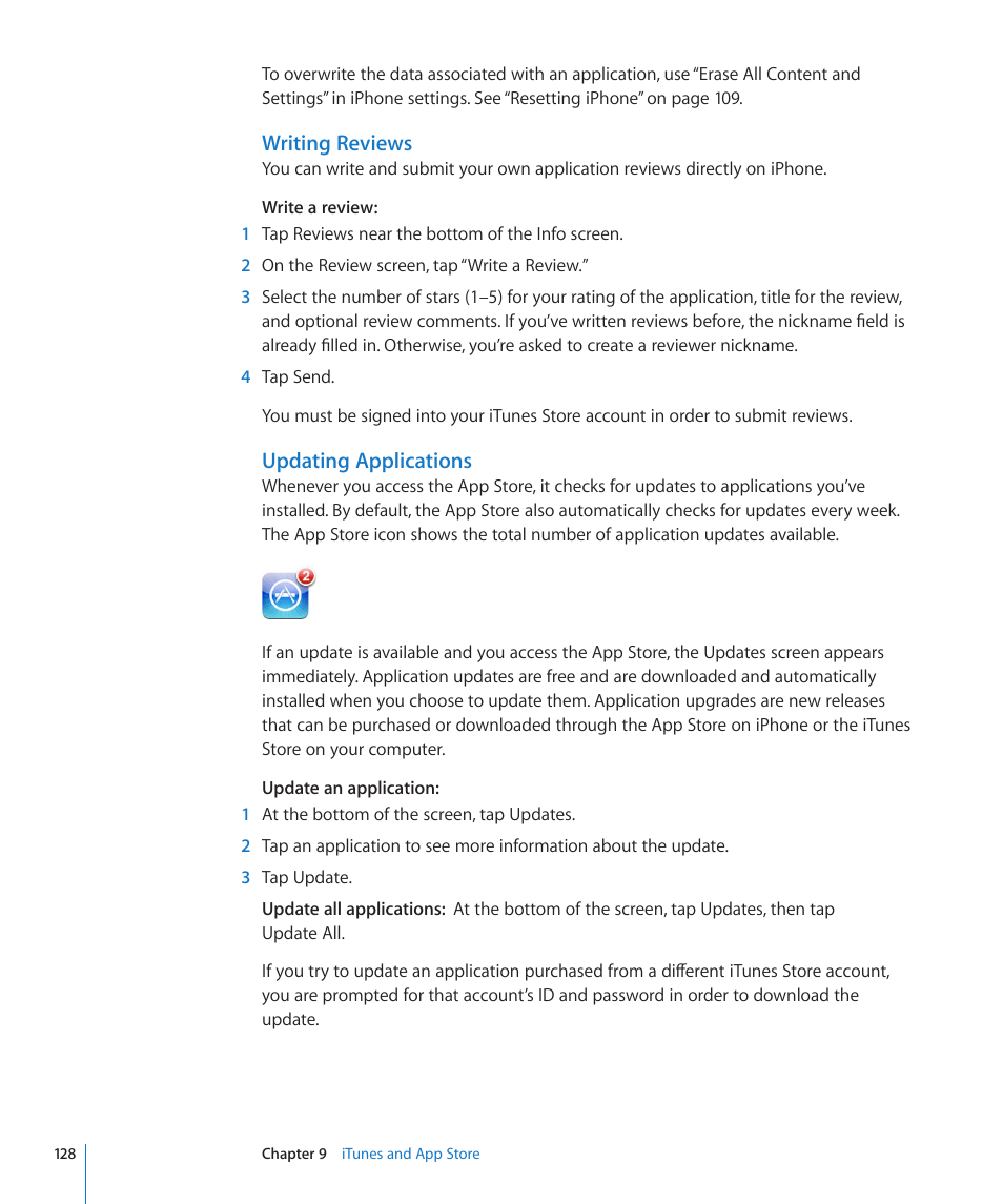 Writing reviews, Updating applications | Apple iPhone/iPhone 3G (User manual) User Manual | Page 128 / 154