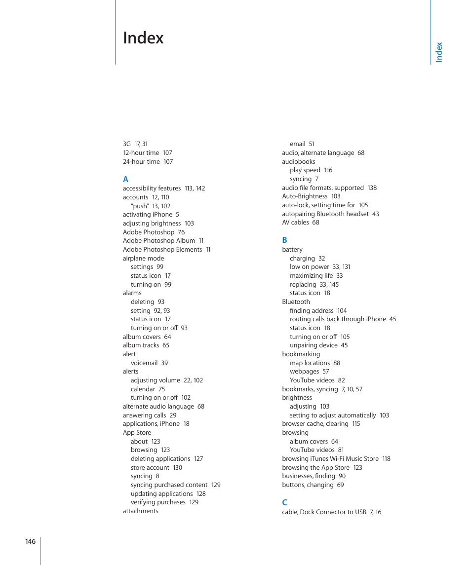 Index | Apple iPhone/iPhone 3G (User manual) User Manual | Page 146 / 154