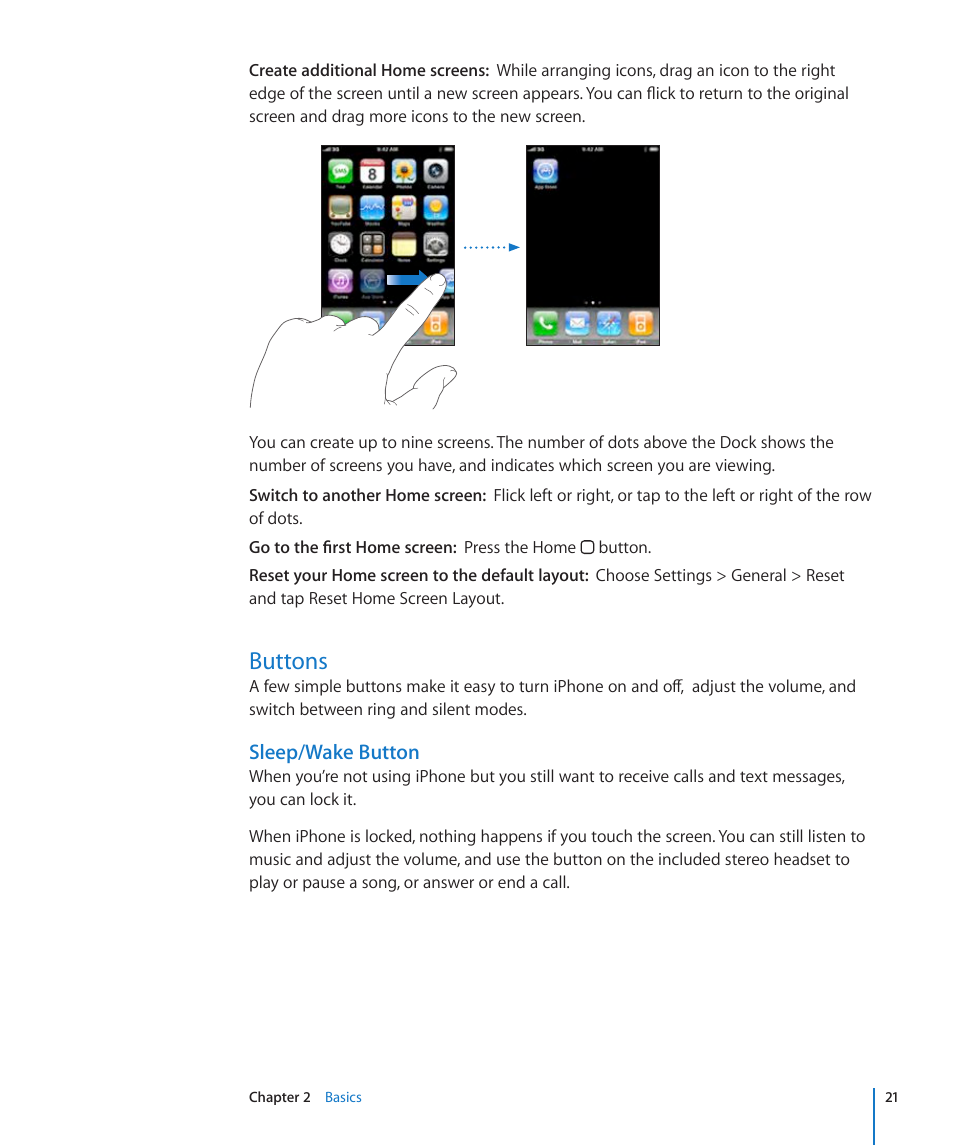 Buttons, Sleep/wake button | Apple iPhone/iPhone 3G (User manual) User Manual | Page 21 / 154