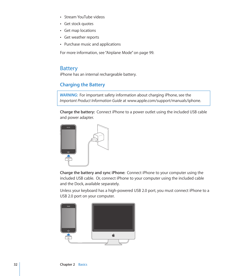 Battery, Charging the battery | Apple iPhone/iPhone 3G (User manual) User Manual | Page 32 / 154