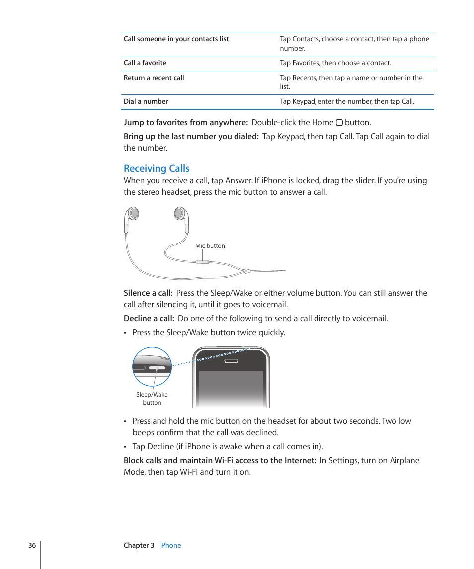 Receiving calls | Apple iPhone/iPhone 3G (User manual) User Manual | Page 36 / 154