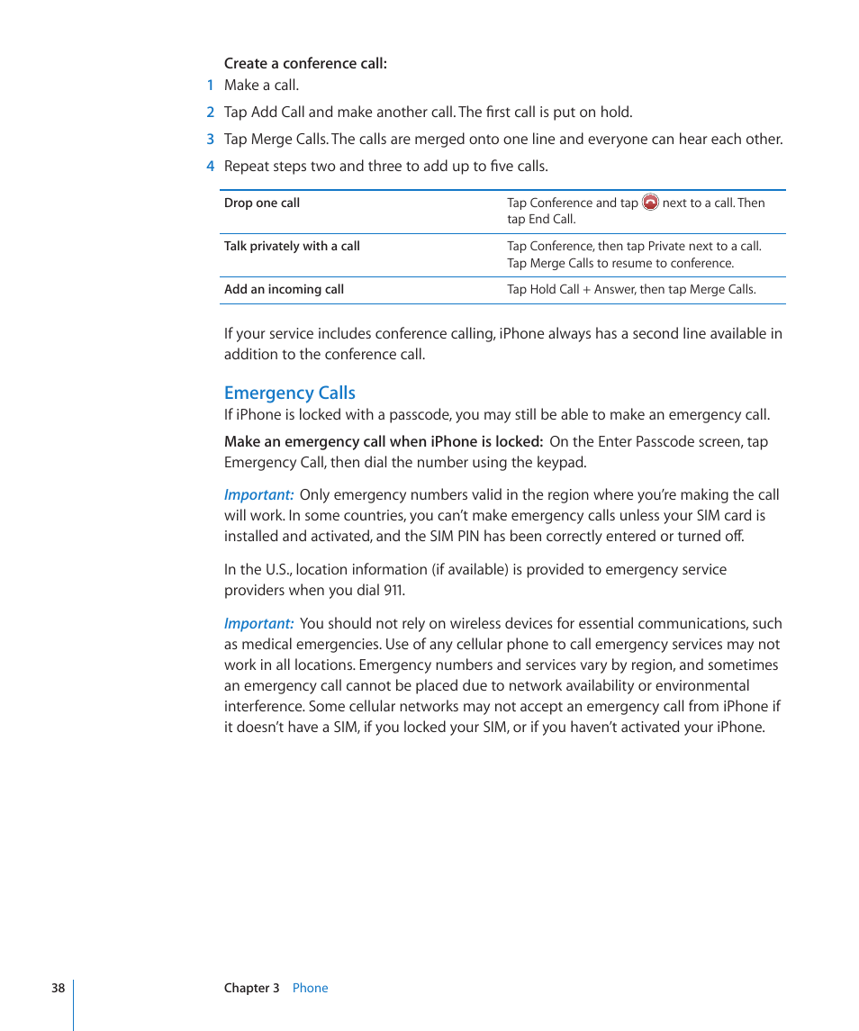 Emergency calls | Apple iPhone/iPhone 3G (User manual) User Manual | Page 38 / 154