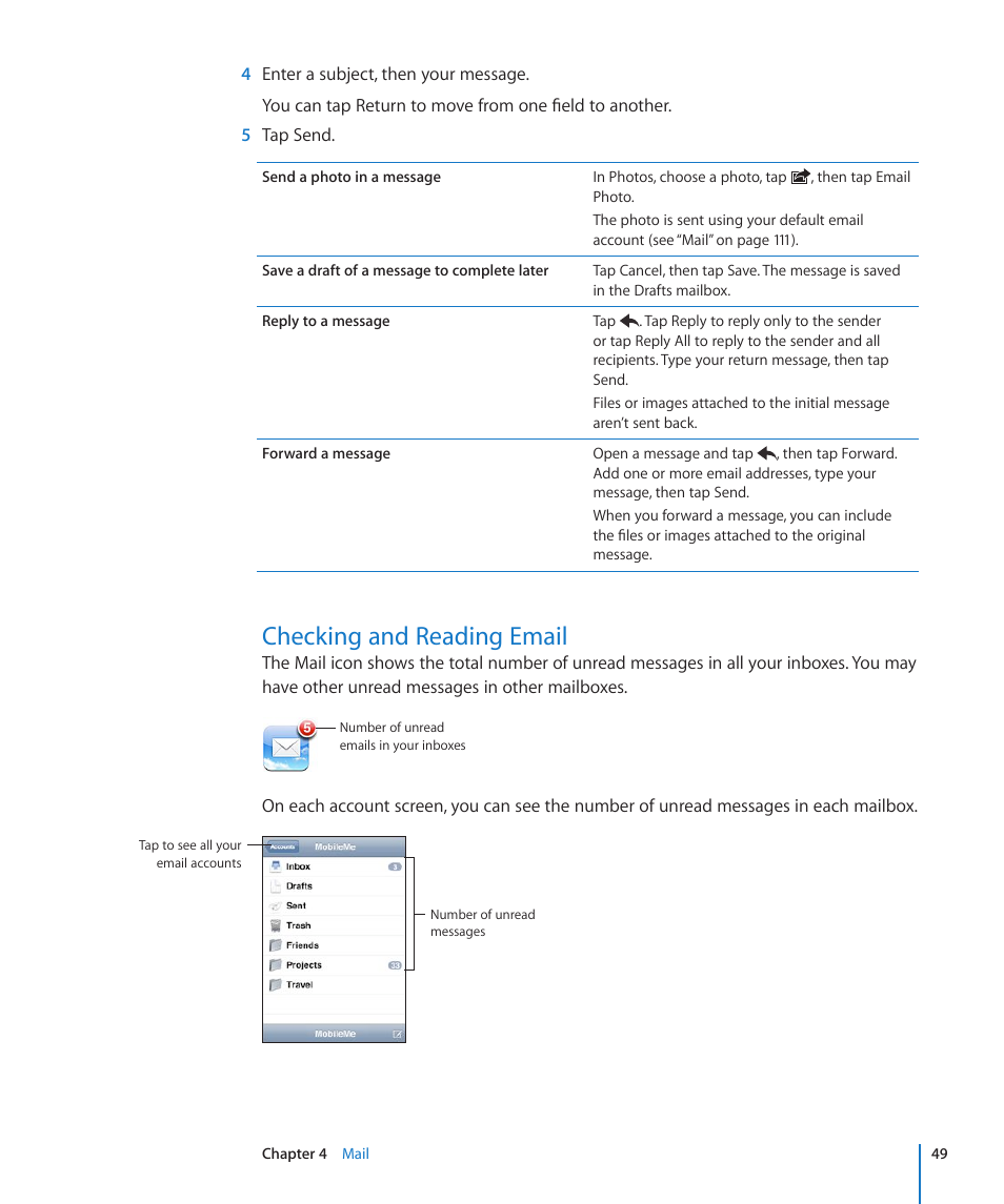 Checking and reading email | Apple iPhone/iPhone 3G (User manual) User Manual | Page 49 / 154