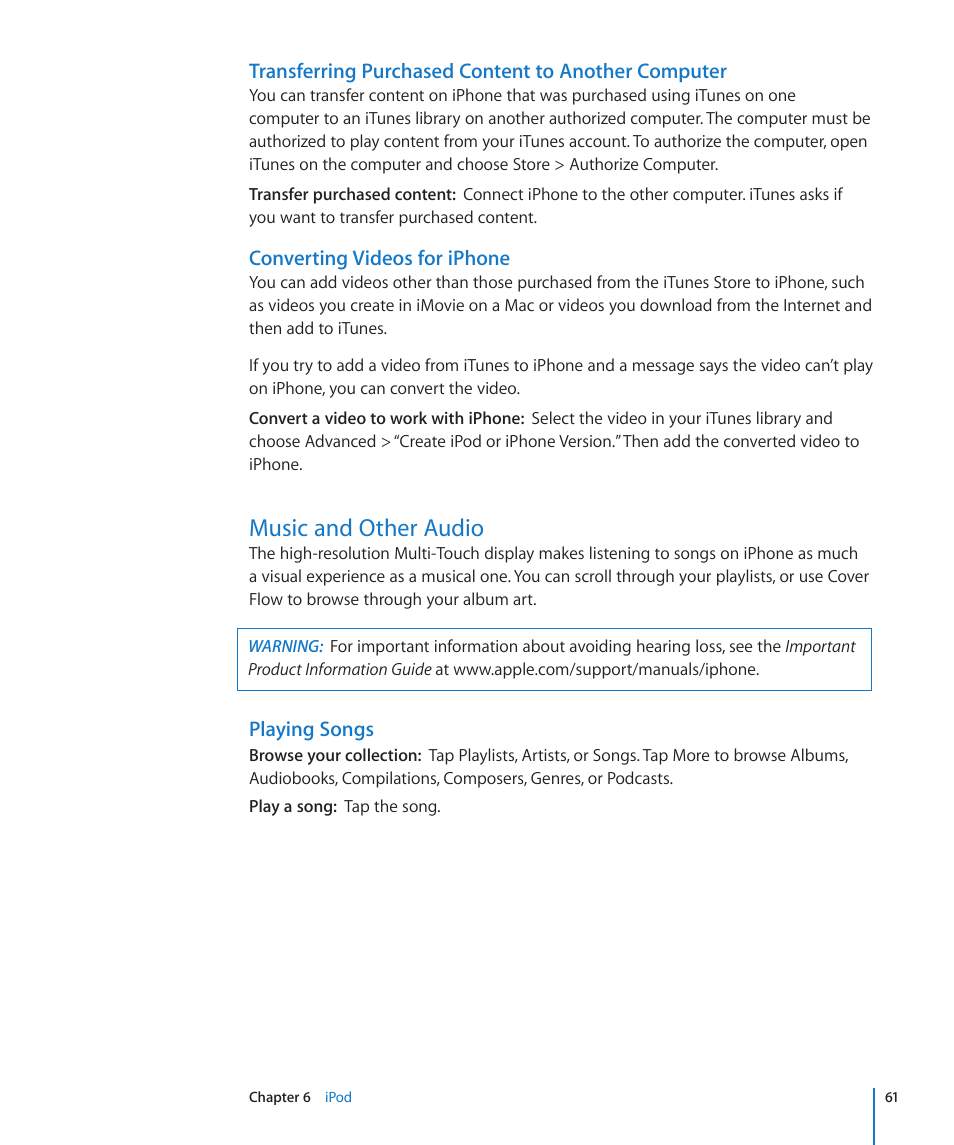 Music and other audio | Apple iPhone/iPhone 3G (User manual) User Manual | Page 61 / 154