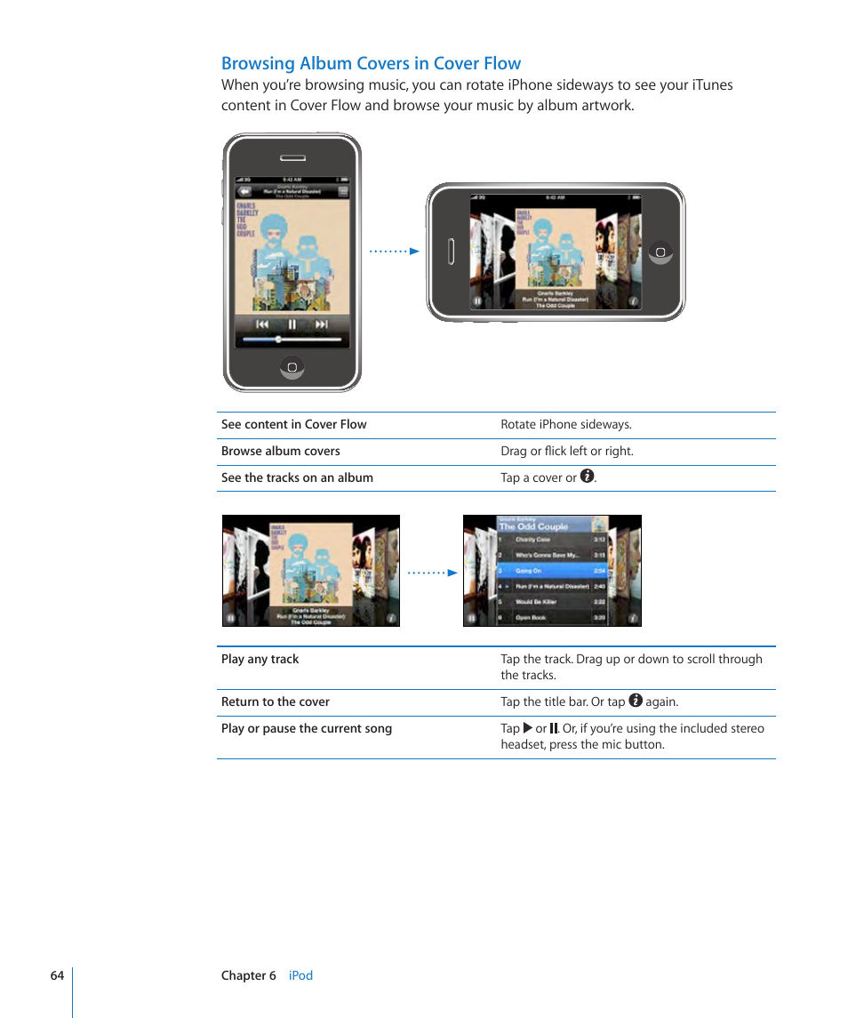 Browsing album covers in cover flow | Apple iPhone/iPhone 3G (User manual) User Manual | Page 64 / 154