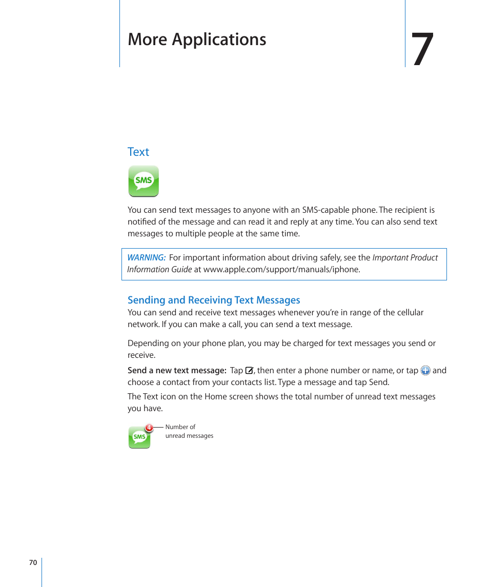 Chapter 7: more applications, Text, More applications | Apple iPhone/iPhone 3G (User manual) User Manual | Page 70 / 154