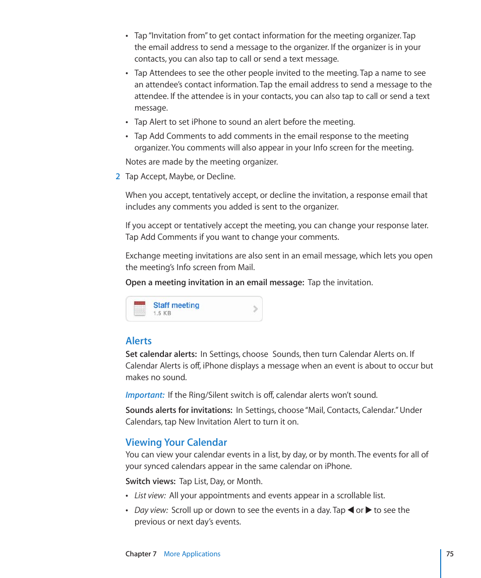 Alerts, Viewing your calendar | Apple iPhone/iPhone 3G (User manual) User Manual | Page 75 / 154