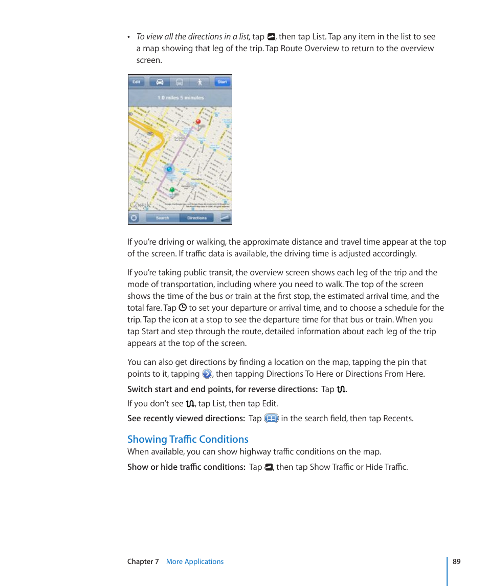 Showing traﬃc conditions | Apple iPhone/iPhone 3G (User manual) User Manual | Page 89 / 154